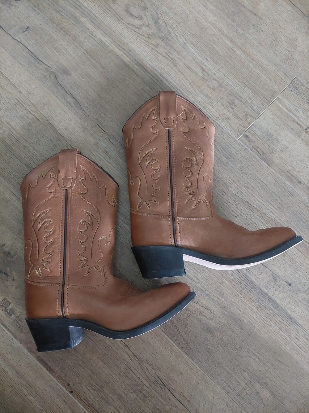 Old West Kids Leather Cowboy Boots Size 4